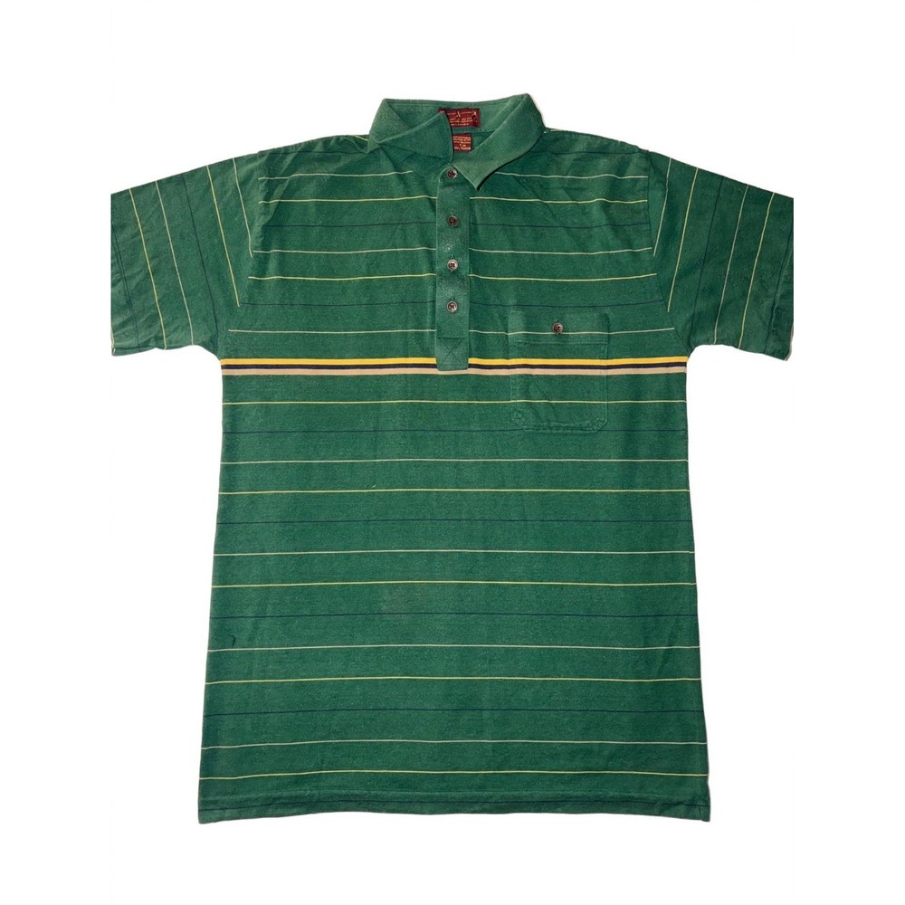 Vintage Arnold Polo Shirt Mens XL Green Striped Golf Pocket 60/40 Cotton